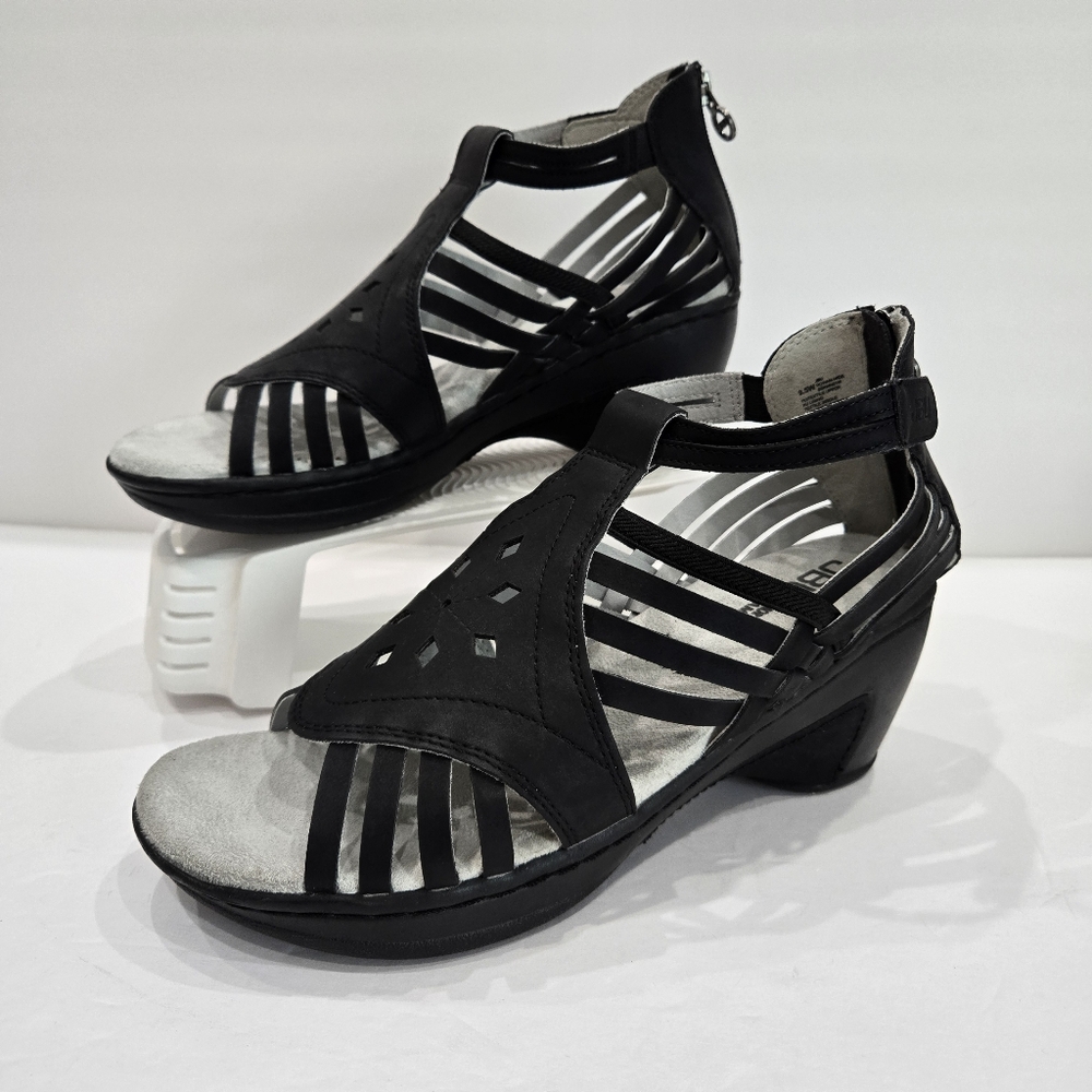 JBU Women's Rowan Size 9.5W (wide) Strappy Memory Foam Wedge Dress Sandal Black